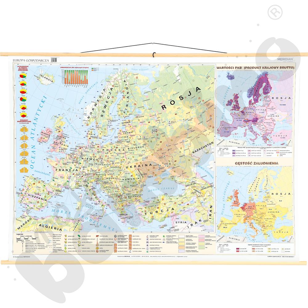 Europa - mapa gospodarcza, 160 x 120 cm