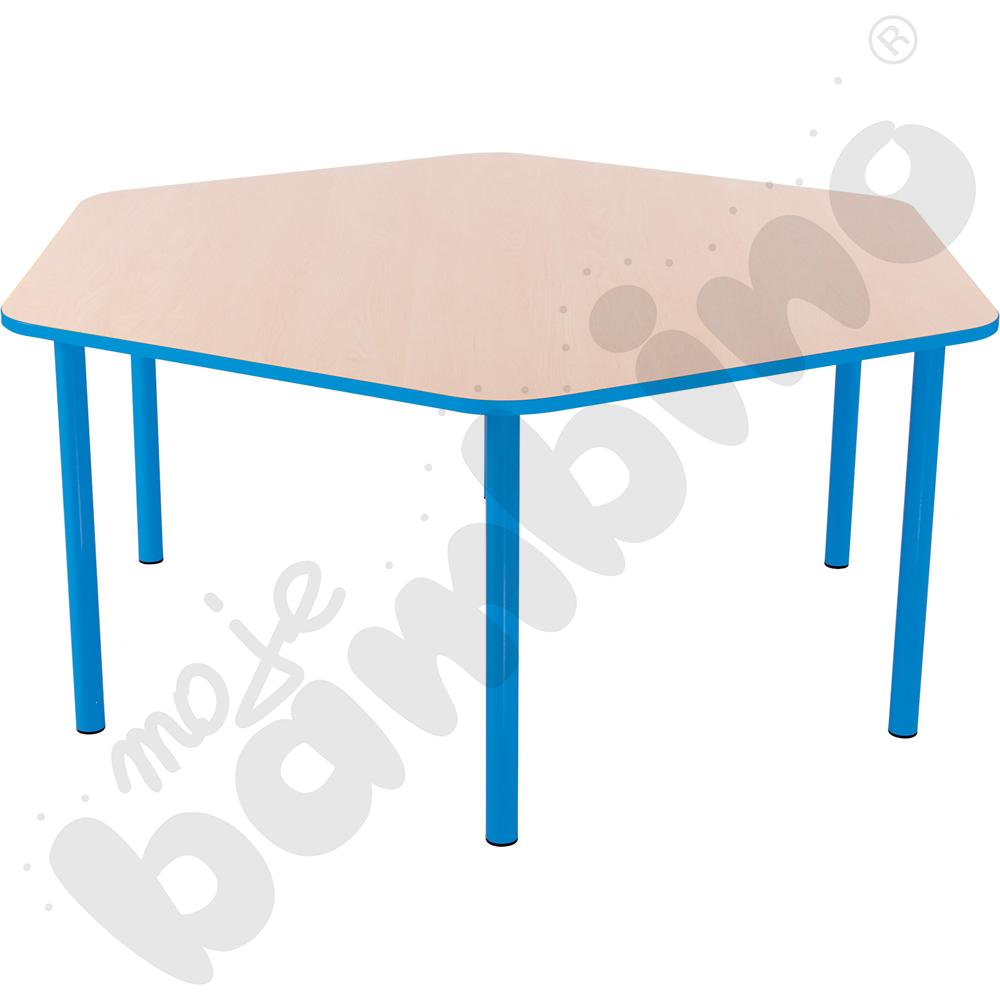 Stół Bambino sześciokątny wys. 40 cm z jasnoniebieskim obrzeżem
