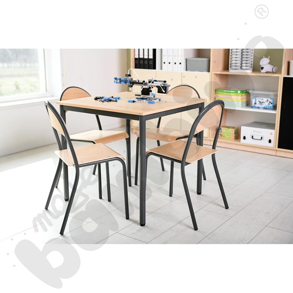 Stół Mila 80x80, klon 375 z krzesłami P, rozm. 6, antracytowe