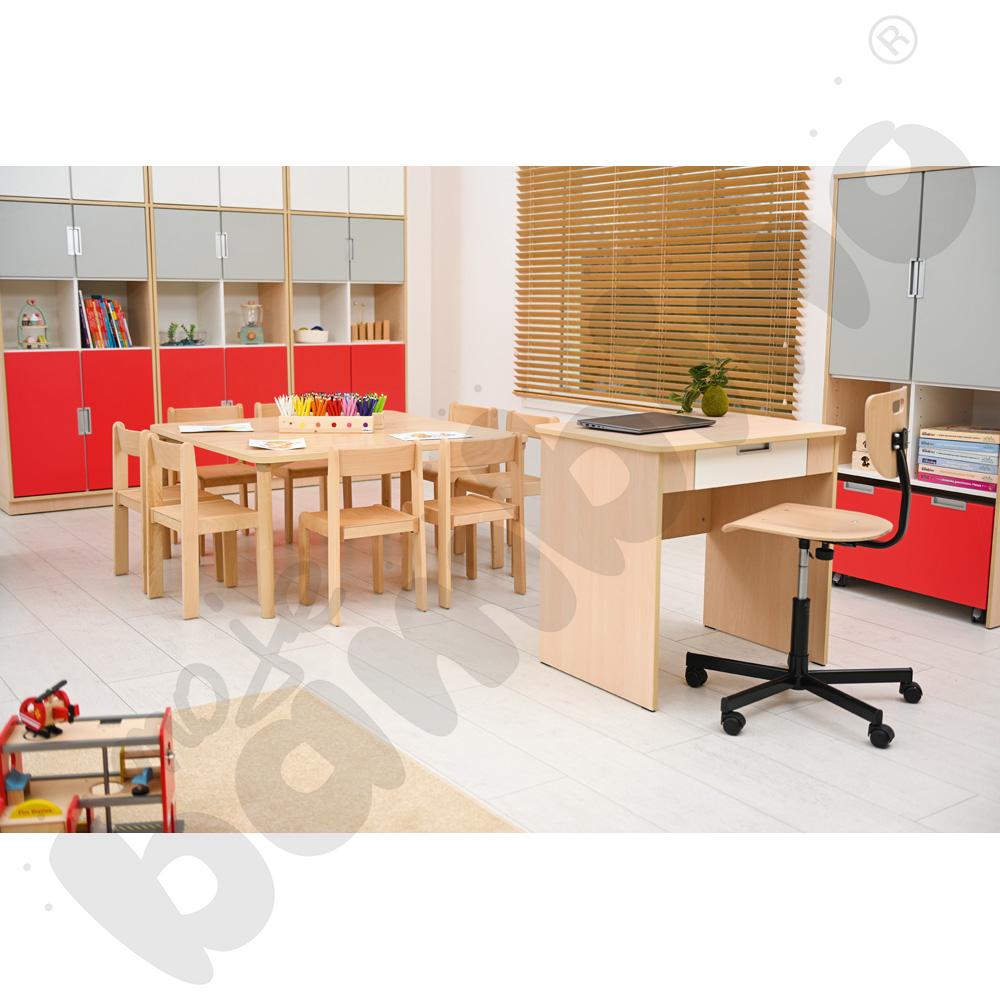 Quadro - biurko z szeroką szufladą - białe, skrzynia klon jasny Quadro - biurko z szeroką szufladą - białe, skrzynia klon jasny