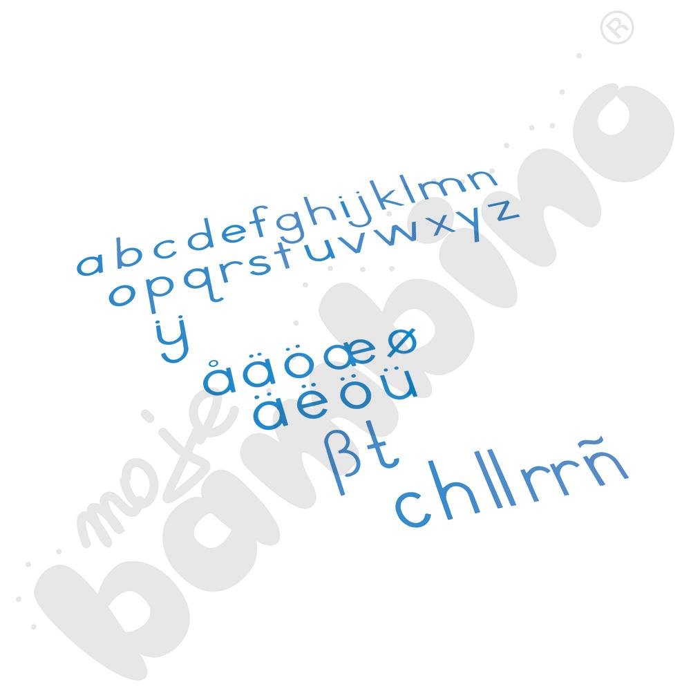 Mały ruchomy alfabet Montessori - małe litery drukowane - niebieskie