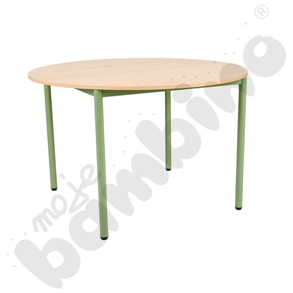 Stół Mila okrągły 120 cm, rozm. 6, blat klon, stelaż oliwkowy