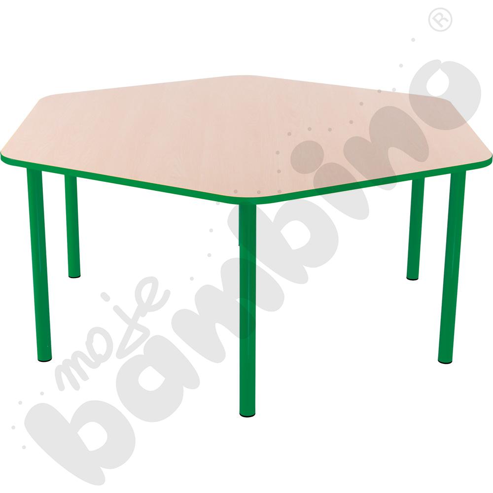 Stół Bambino sześciokątny wys. 52 cm z zielonym obrzeżem