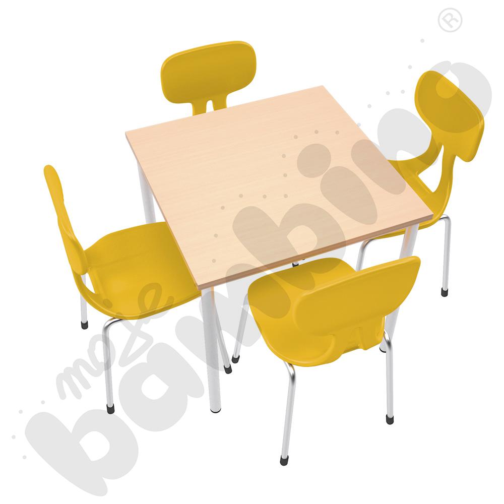 Stół Mila 80 x 80 klon z 4 krzesłami Colores zółtymi, rozm. 5