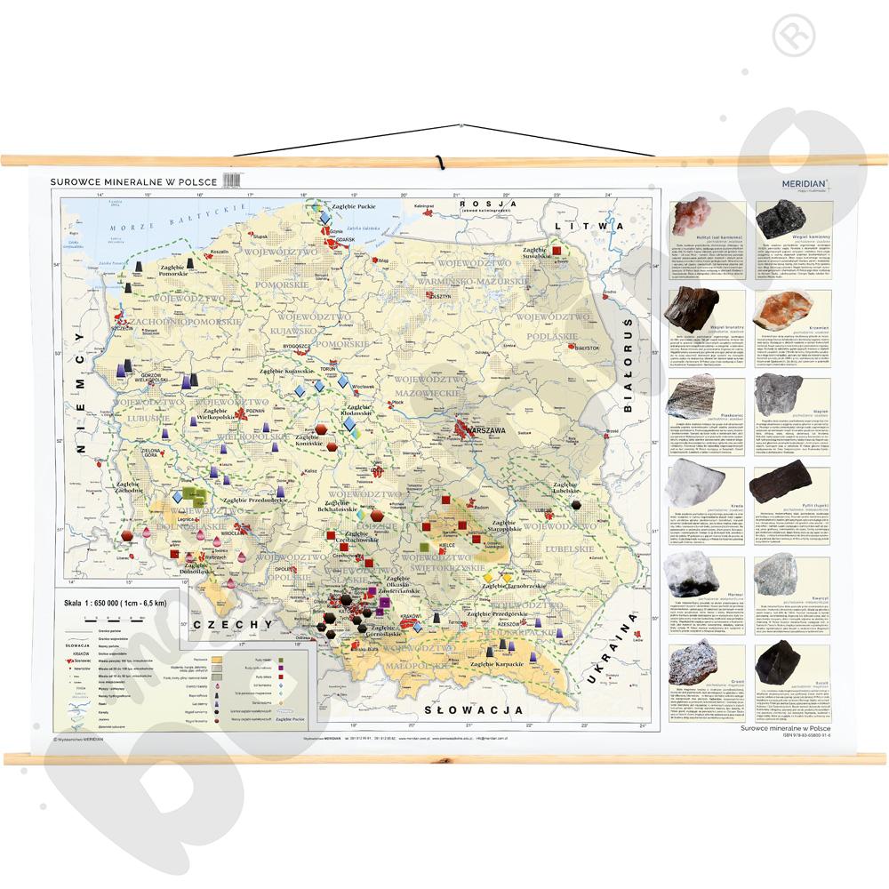 Polska - mapa surowców mineralnych, 160 x 120 cm