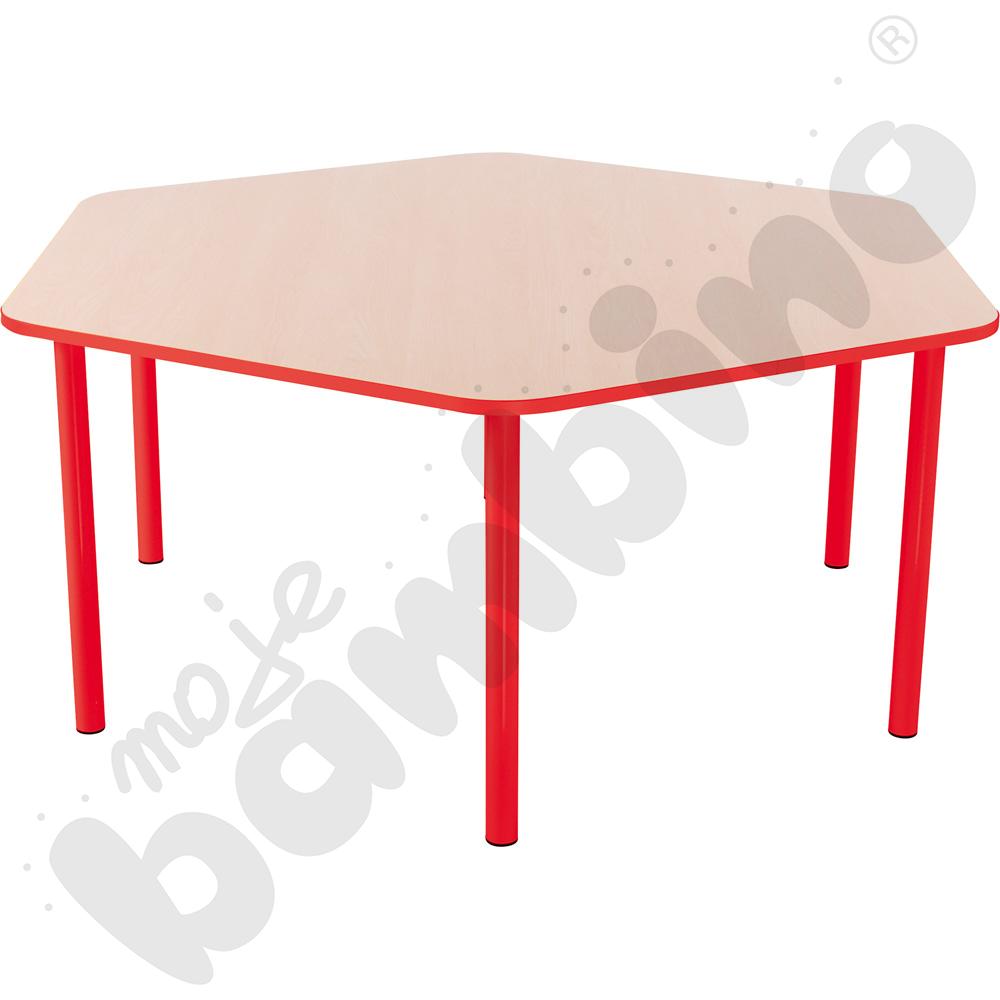 Stół Bambino sześciokątny wys. 46 cm z czerwonym obrzeżem