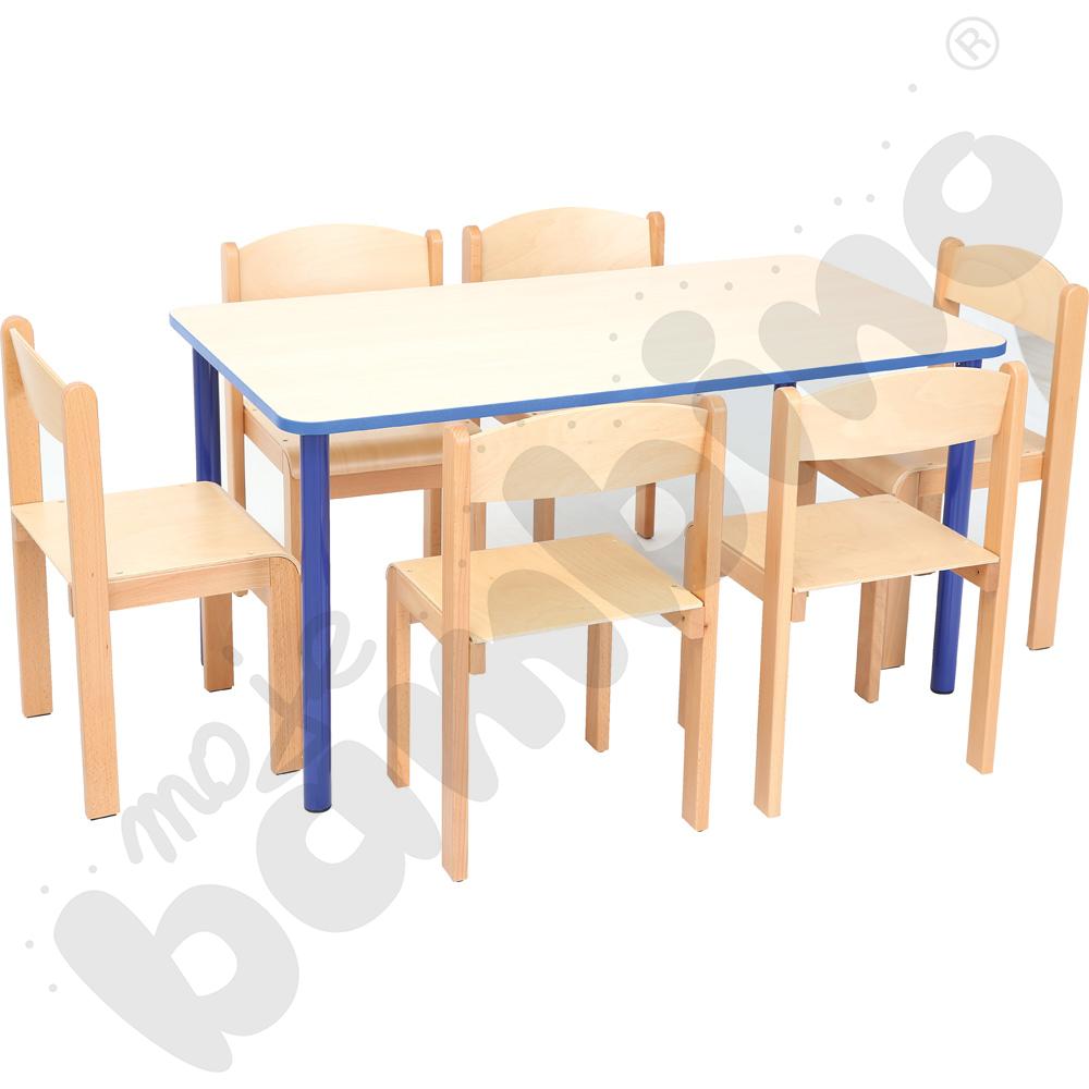 Stół Bambino prostokątny wys. 58 cm z niebieskim obrzeżem