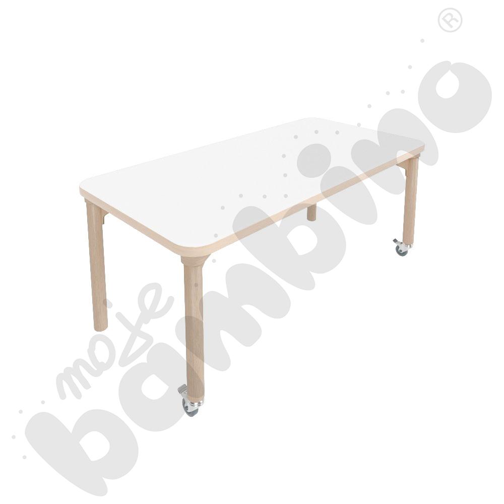 Stół Marcus 120 x 60 cm, rozm. 2, nogi drewniane brzozowe z 2 kółkami, blat biały, obrzeże ABS