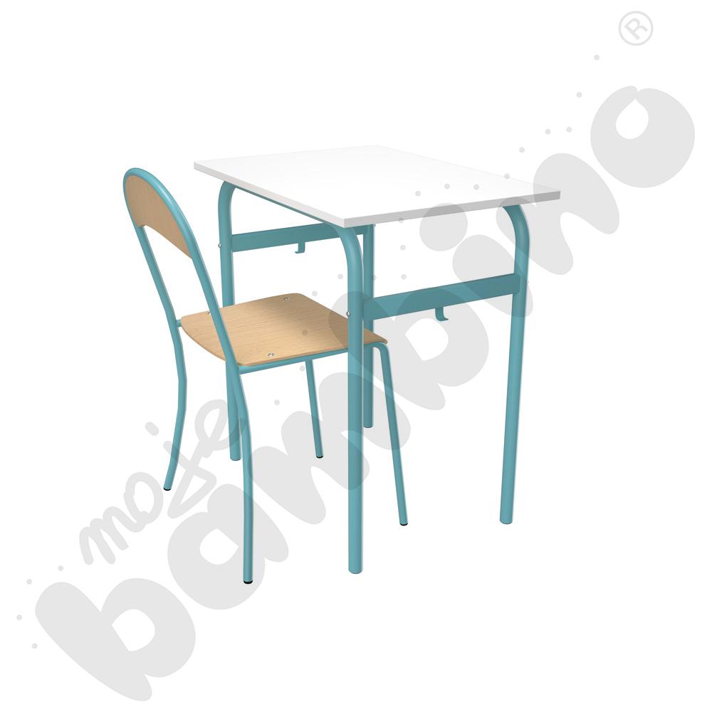 Stół Daniel 1-os. biały z krzesłem P, rozm. 6, turkusowe