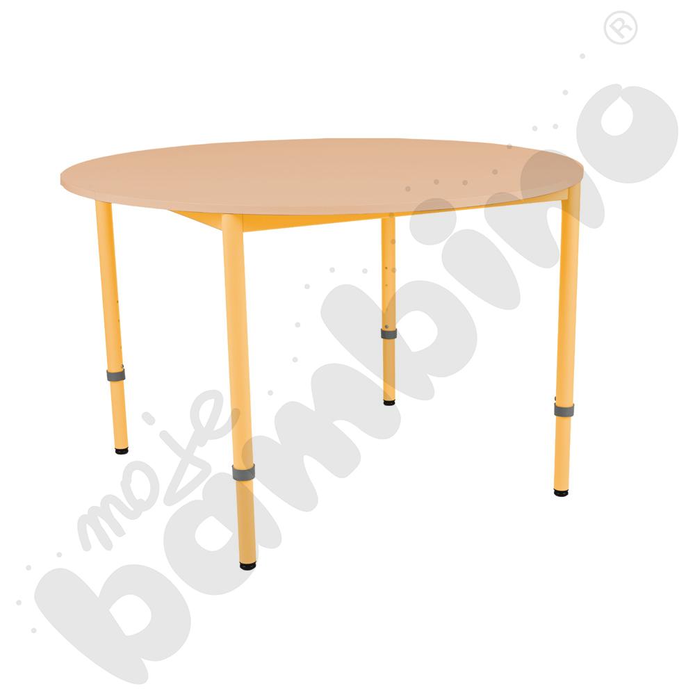 Stół Mila okrągły 120 cm, z reg. wys. 1-4, blat klon, stelaż musztardowy