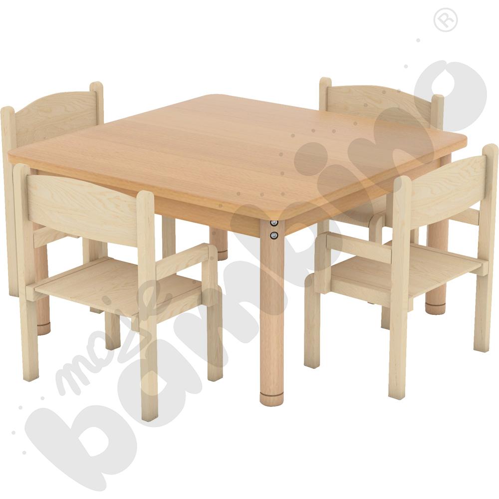 Stół kwadratowy klon z 4 krzesłami Krzyś bukowymi, rozm. 0