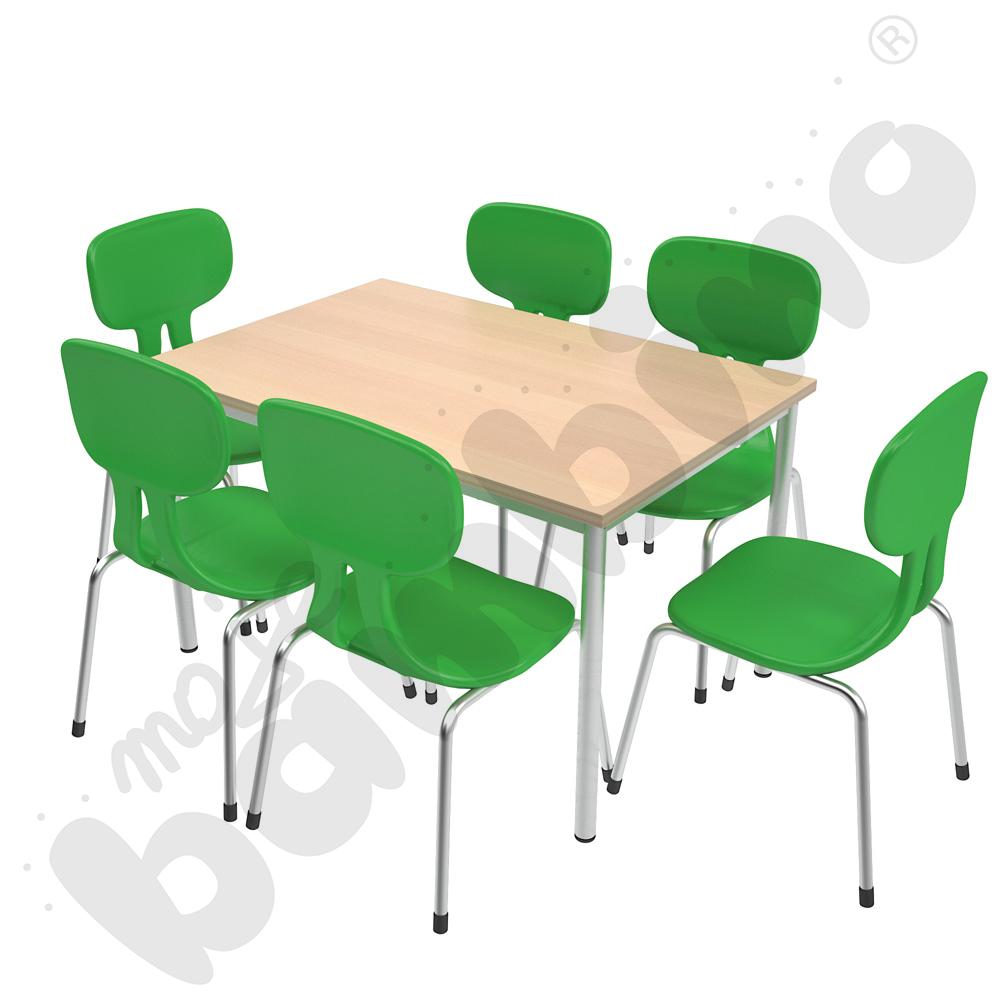 Stół Mila 120 x 80 klon z 6 krzesłami Colores zielonymi