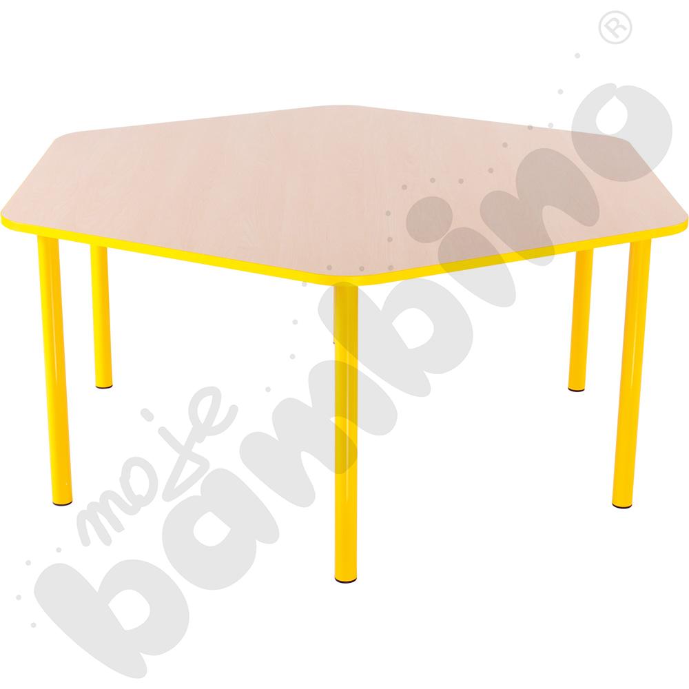 Stół Bambino sześciokątny wys. 40 cm z żółtym obrzeżem