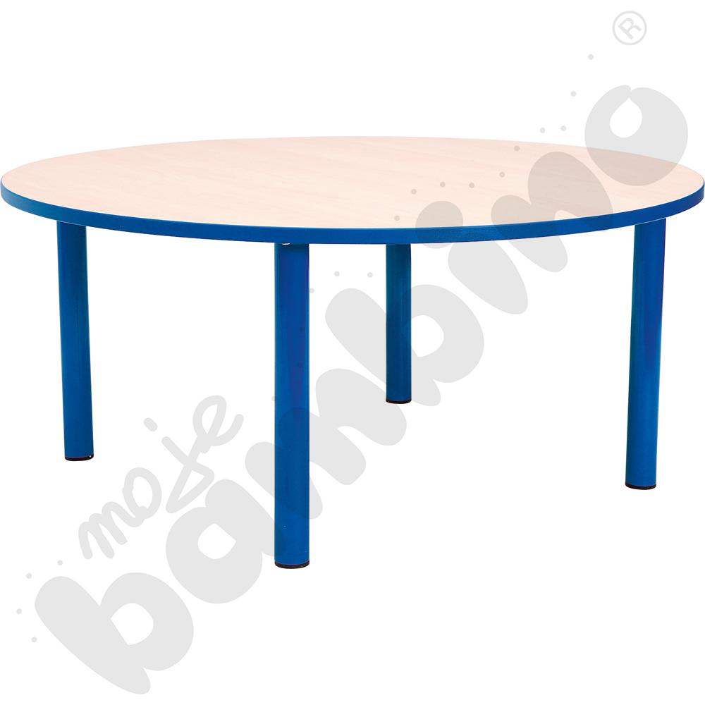 Stół Bambino okrągły wys. 52 cm z niebieskim obrzeżem