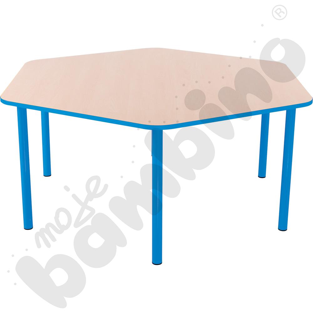 Stół Bambino sześciokątny wys. 46 cm z jasnoniebieskim obrzeżem