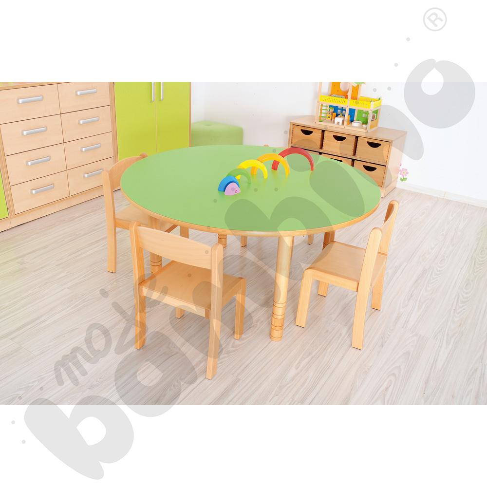 Stół Flexi okrągły zielony z 4 krzesłami Krzyś bukowymi, rozm. 2