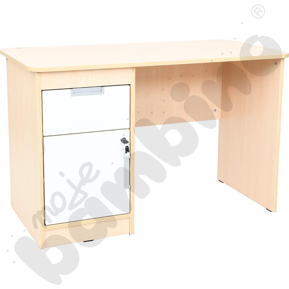 Quadro - biurko lewostronne z szafką i 1 szufladą 90 - białe, w klonowej skrzyni