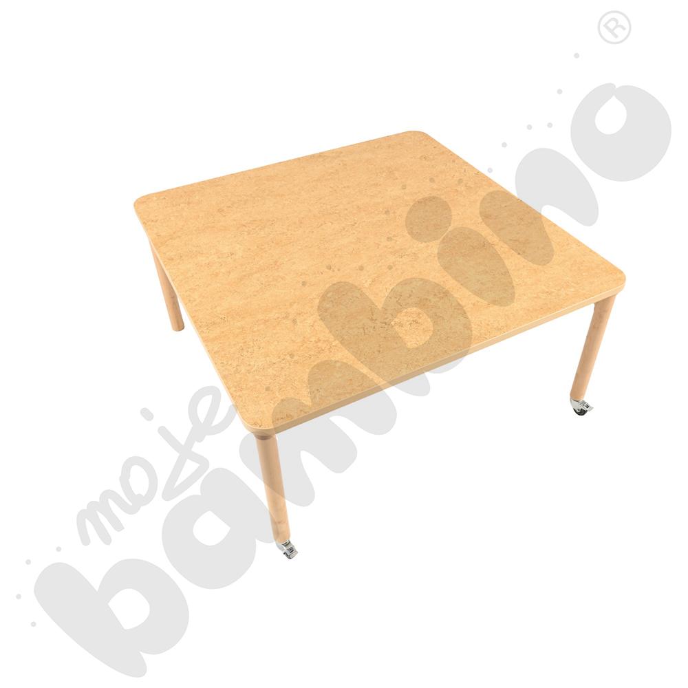Stół Marcus 120 x 120 cm, rozm. 3, nogi drewniane brzozowe z 2 kółkami, blat cichy beżowy, obrzeże ABS