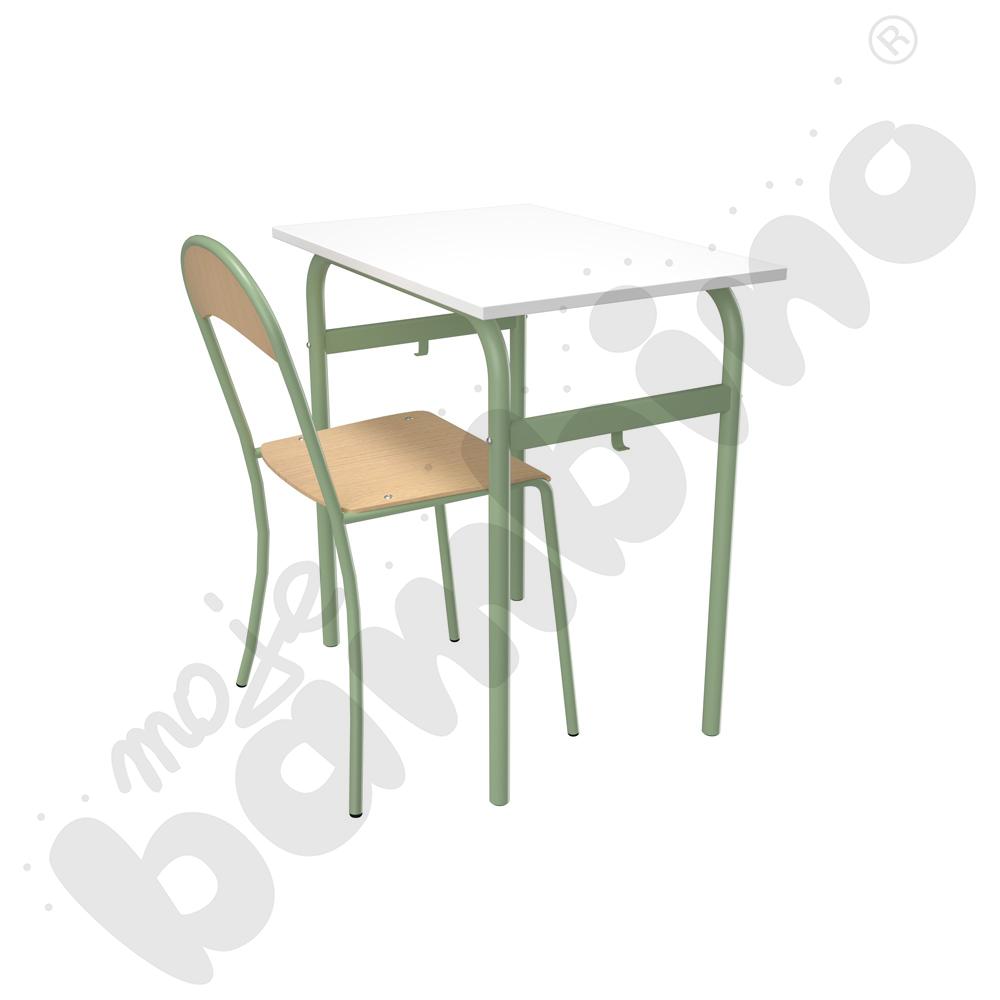 Stół Daniel 1-os. biały z krzesłem P, rozm. 6, oliwkowe