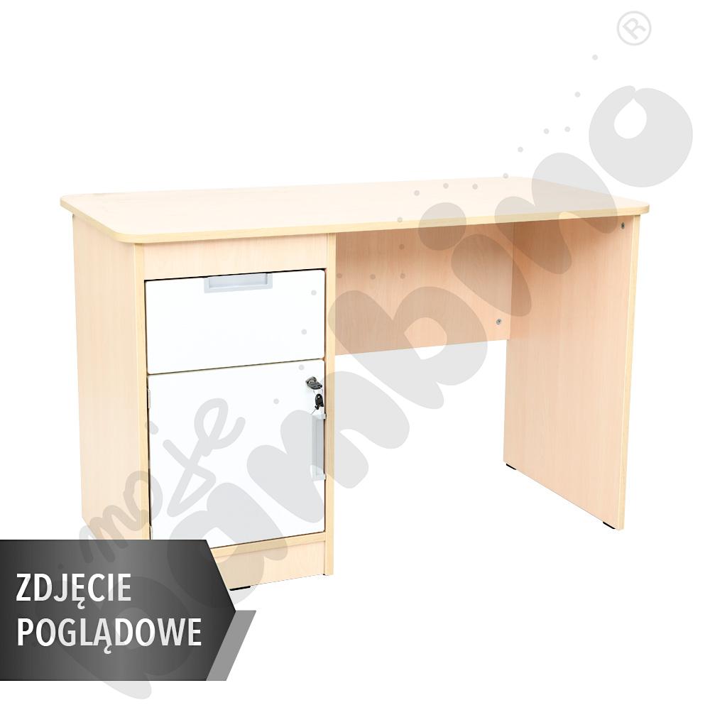 Quadro - biurko lewostronne z szafką i 1 szufladą 90 - białe, w białej skrzyni