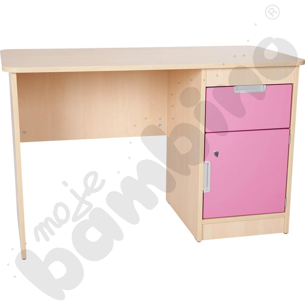 Quadro - biurko z szufladą i szafką 90, cichy domyk  - jasnoróżowe, w klonowej skrzyni