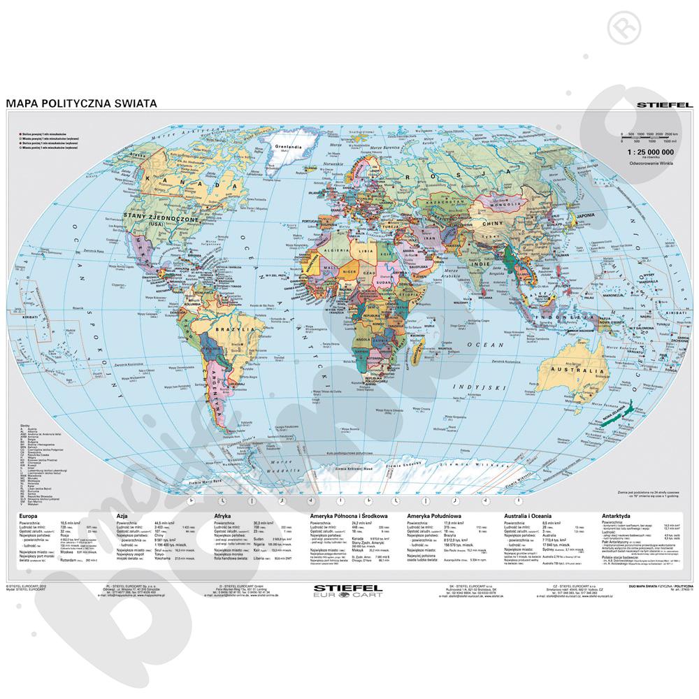 Świat - dwustronna mapa fizyczna/polityczna 160 x 120 cm