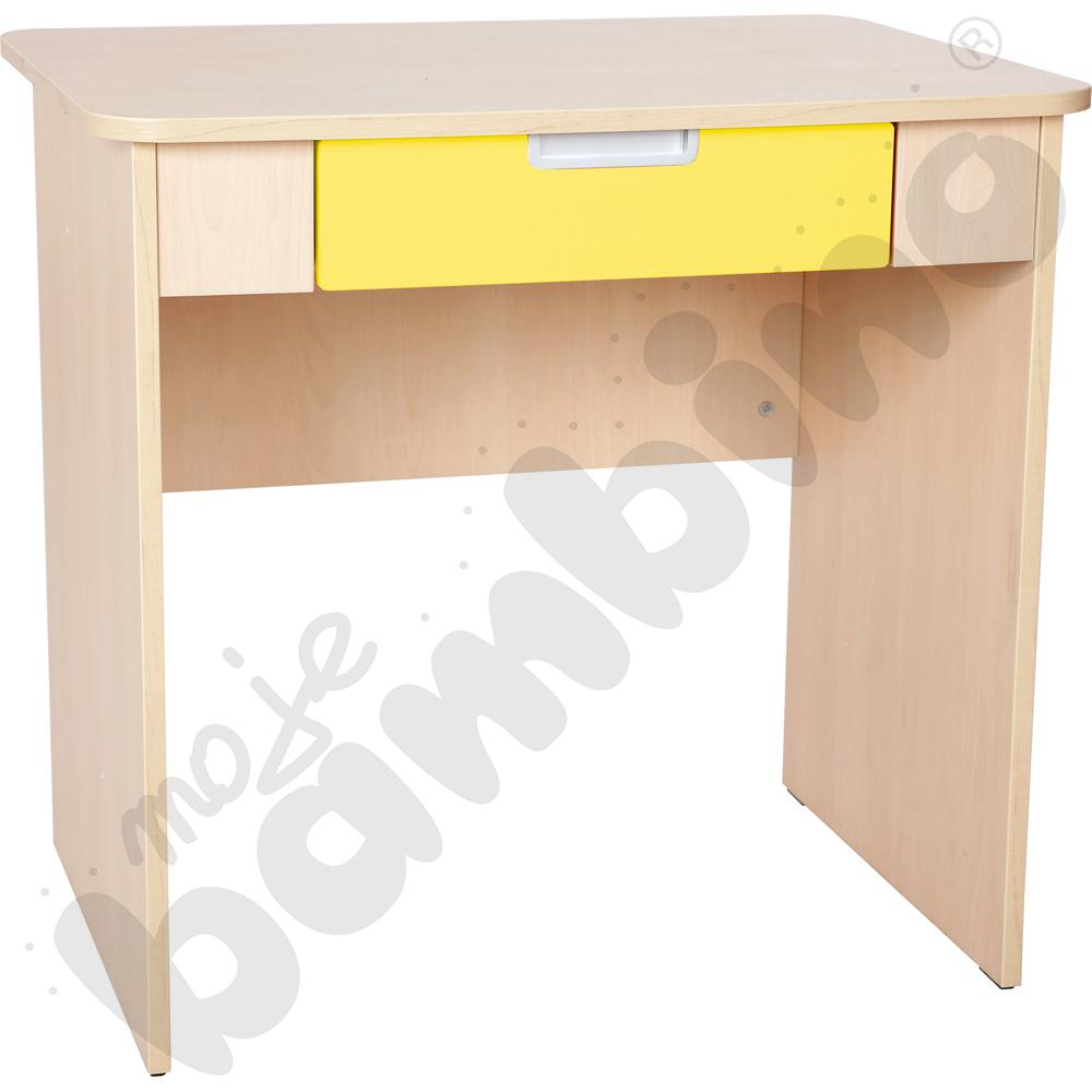 Quadro - biurko z szeroką szufladą - żółte, w klonowej skrzyni
