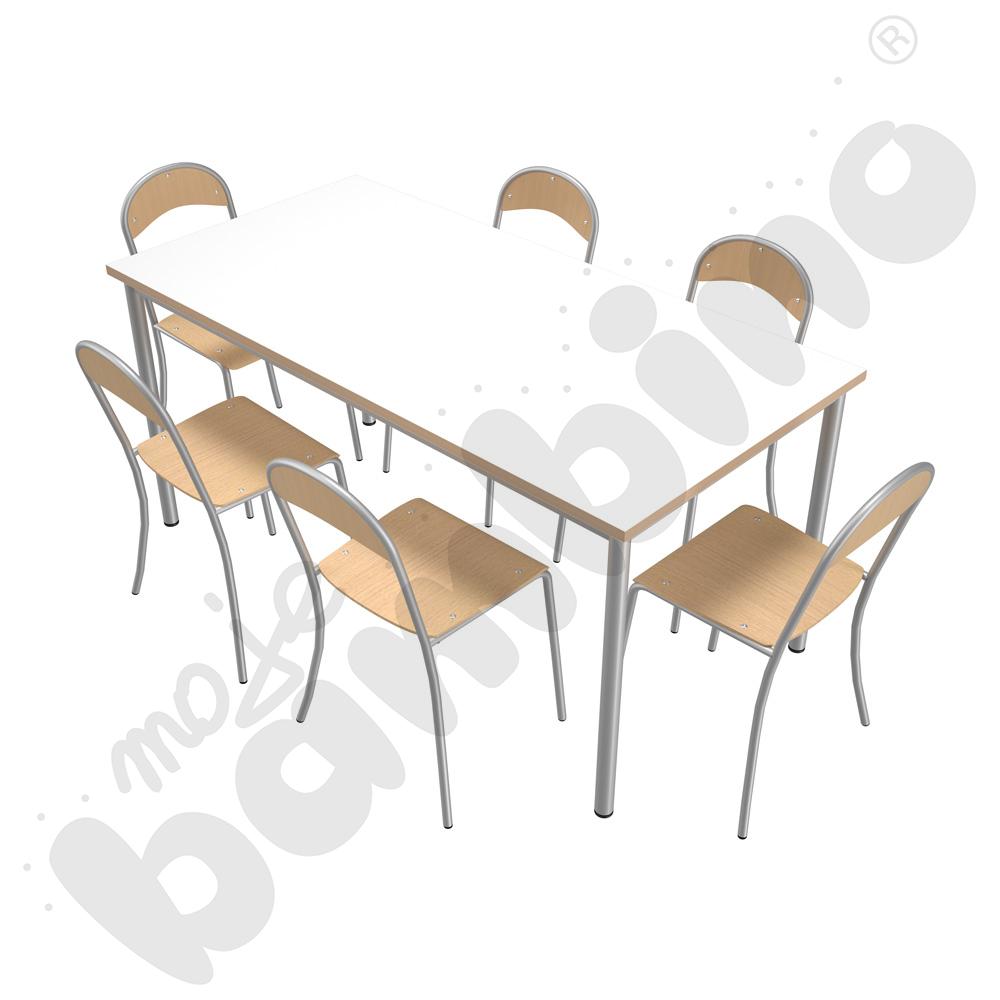 Stół Mila 160 x 80 biały z 6 krzesłami P aluminium, rozm. 6