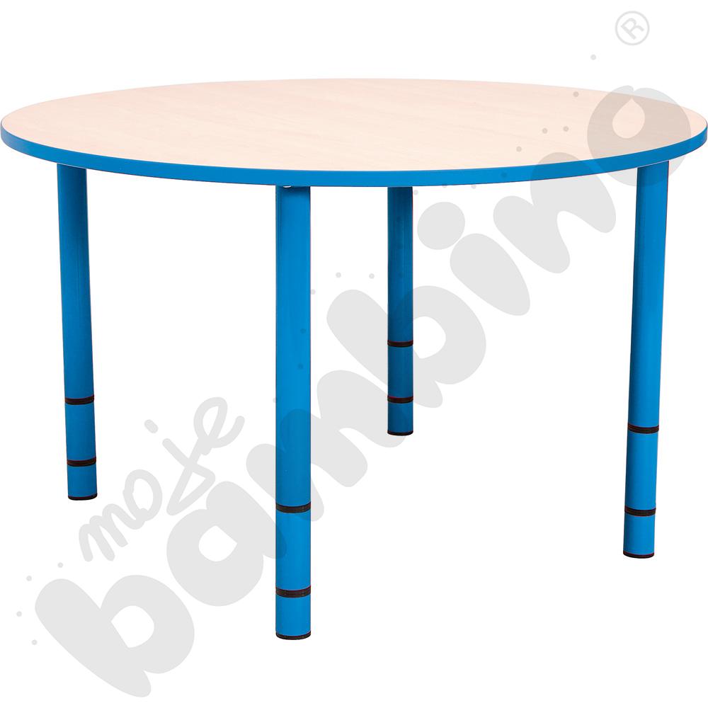 Stół Bambino okrągły z jasnoniebieskim obrzeżem z regulowaną wys. 