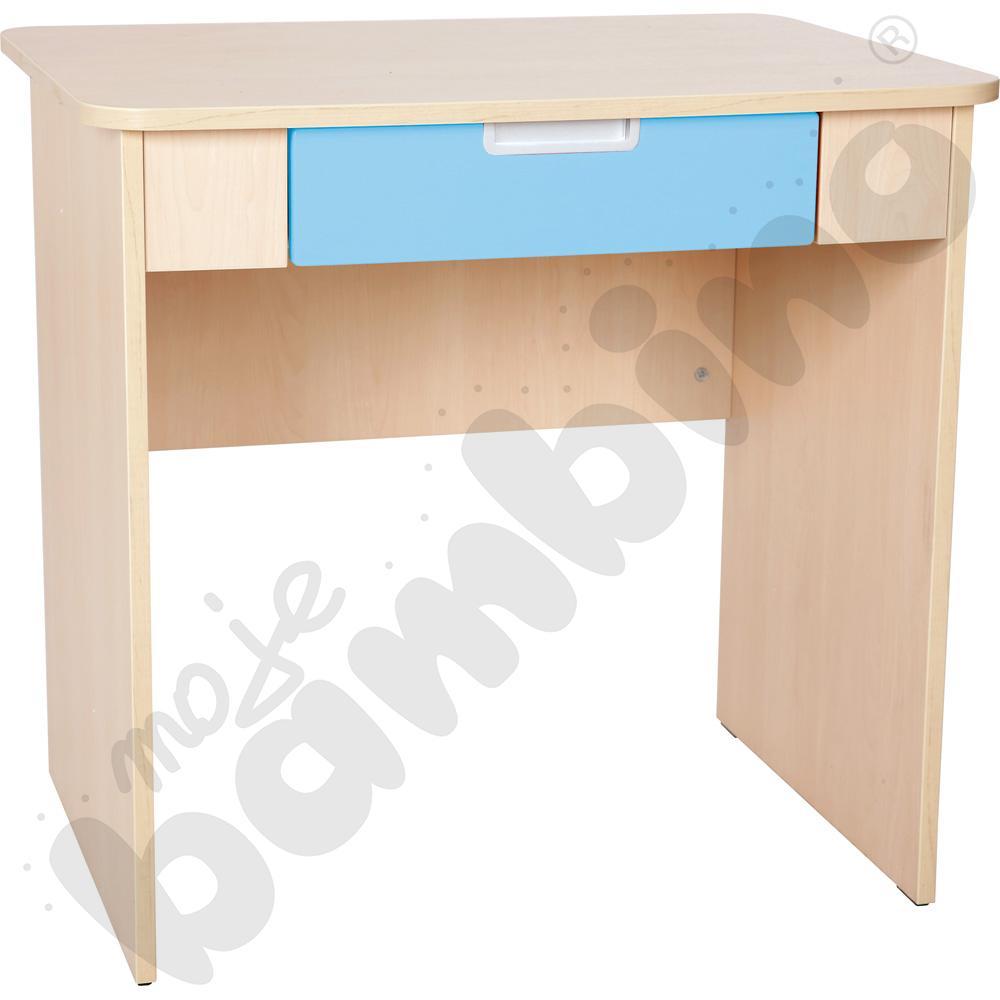 Quadro - biurko z szeroką szufladą - błękitne, w klonowej skrzyni