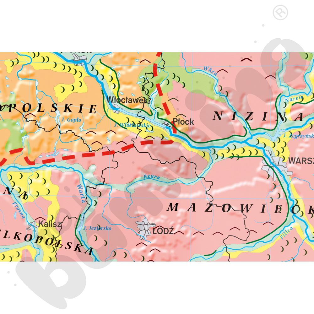 Polska - mapa geomorfologiczna - typy rzeźby i ich pochodzenie, 160 x 120 cm