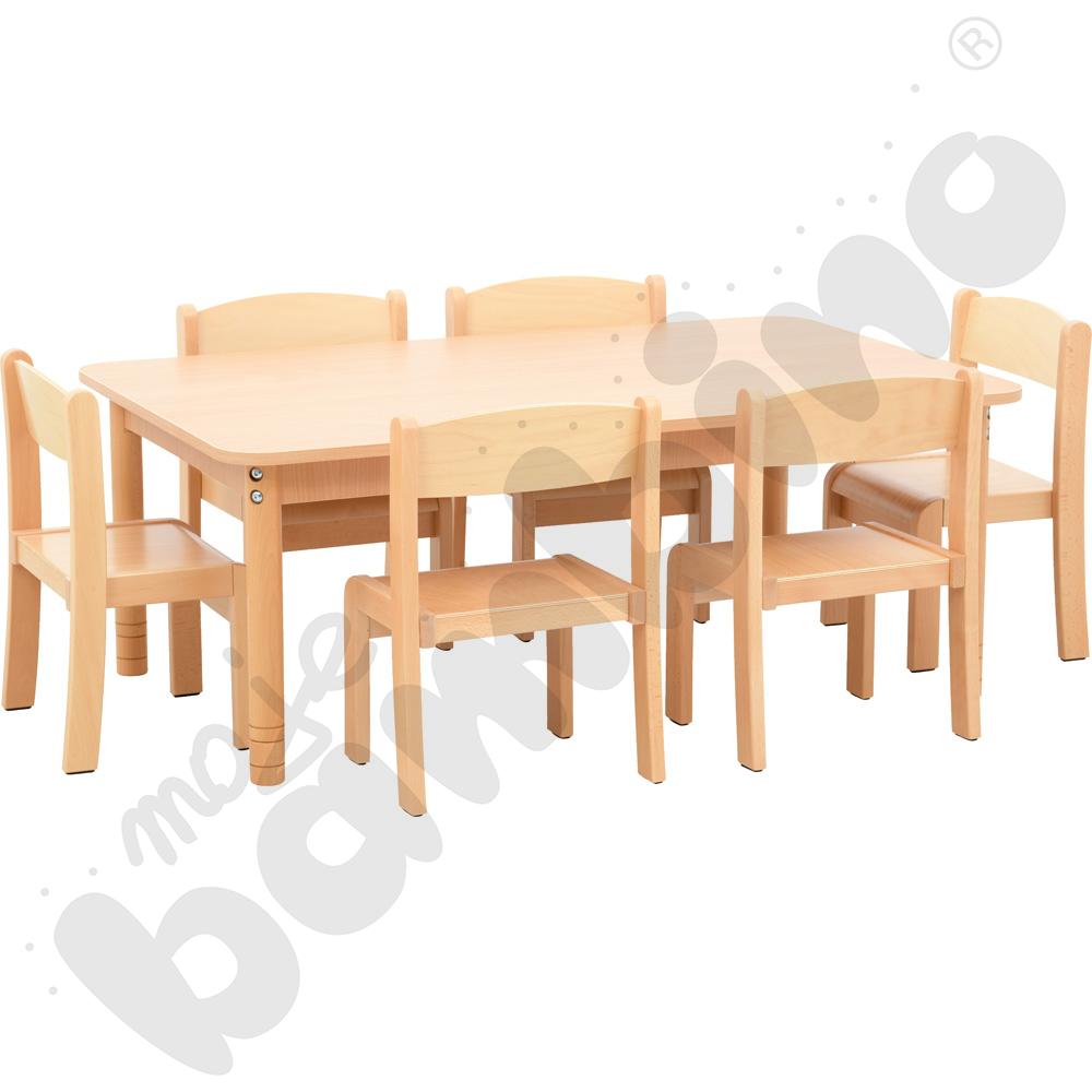 Stół prostokątny klon z 6 krzesłami Filipek bukowymi, rozm. 3