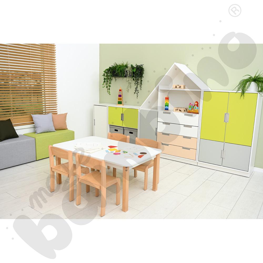 Quadro - szafka-domek z 3 półkami i na 4 szerokie szuflady, skrzynia biała