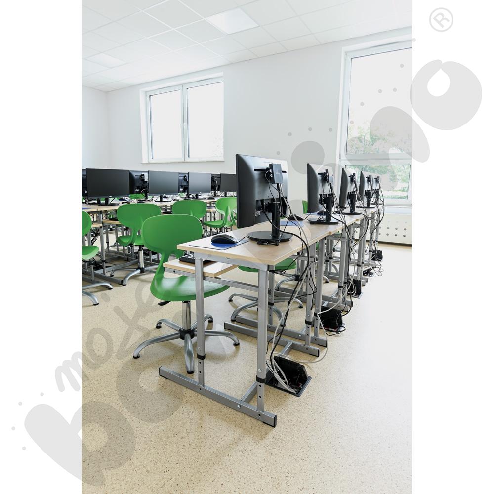 Stolik komputerowy NEO 1R, 1 os. 700x450 ze stałą półka na klawiaturę i z reg. wys. 3-7 - aluminium - klon 375
