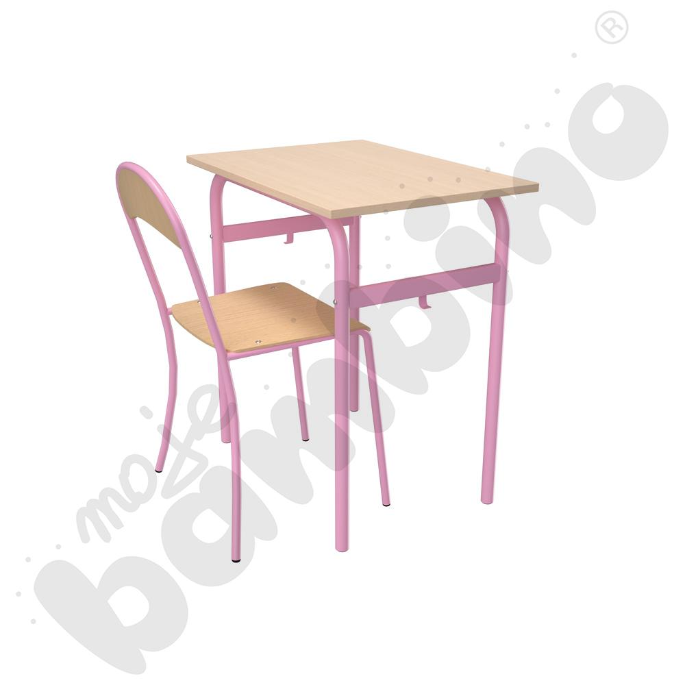 Stół Daniel 1-os. klon z krzesłem P, rozm. 6, różowe