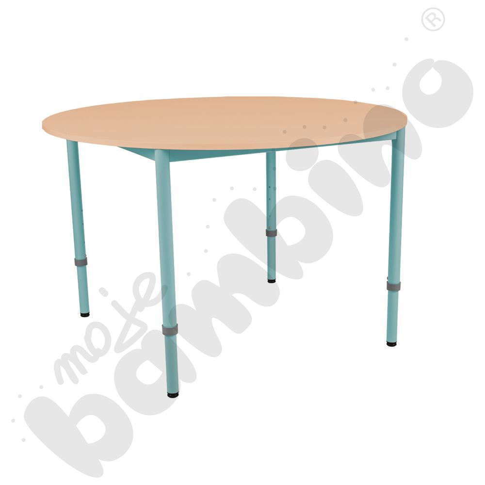 Stół Mila okrągły 120 cm, z reg. wys. 1-4, blat klon, stelaż turkusowy