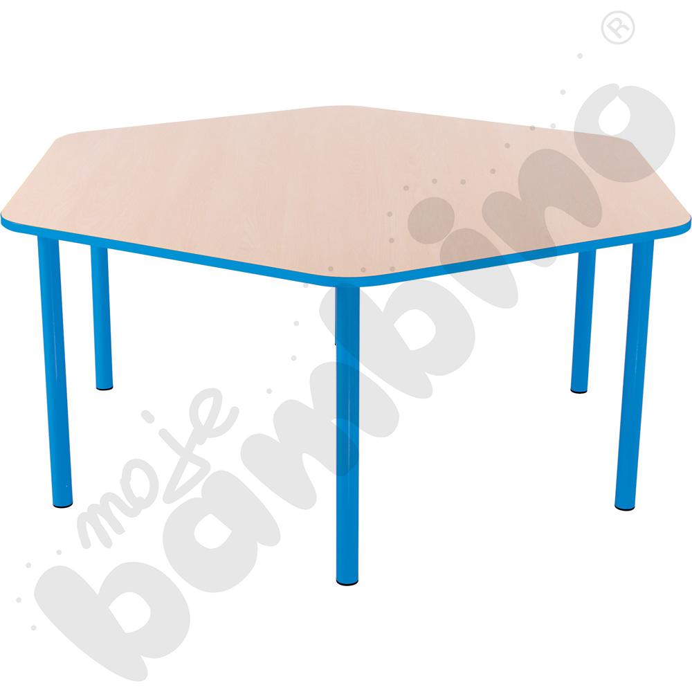 Stół Bambino sześciokątny wys. 58 cm z jasnoniebieskim obrzeżem