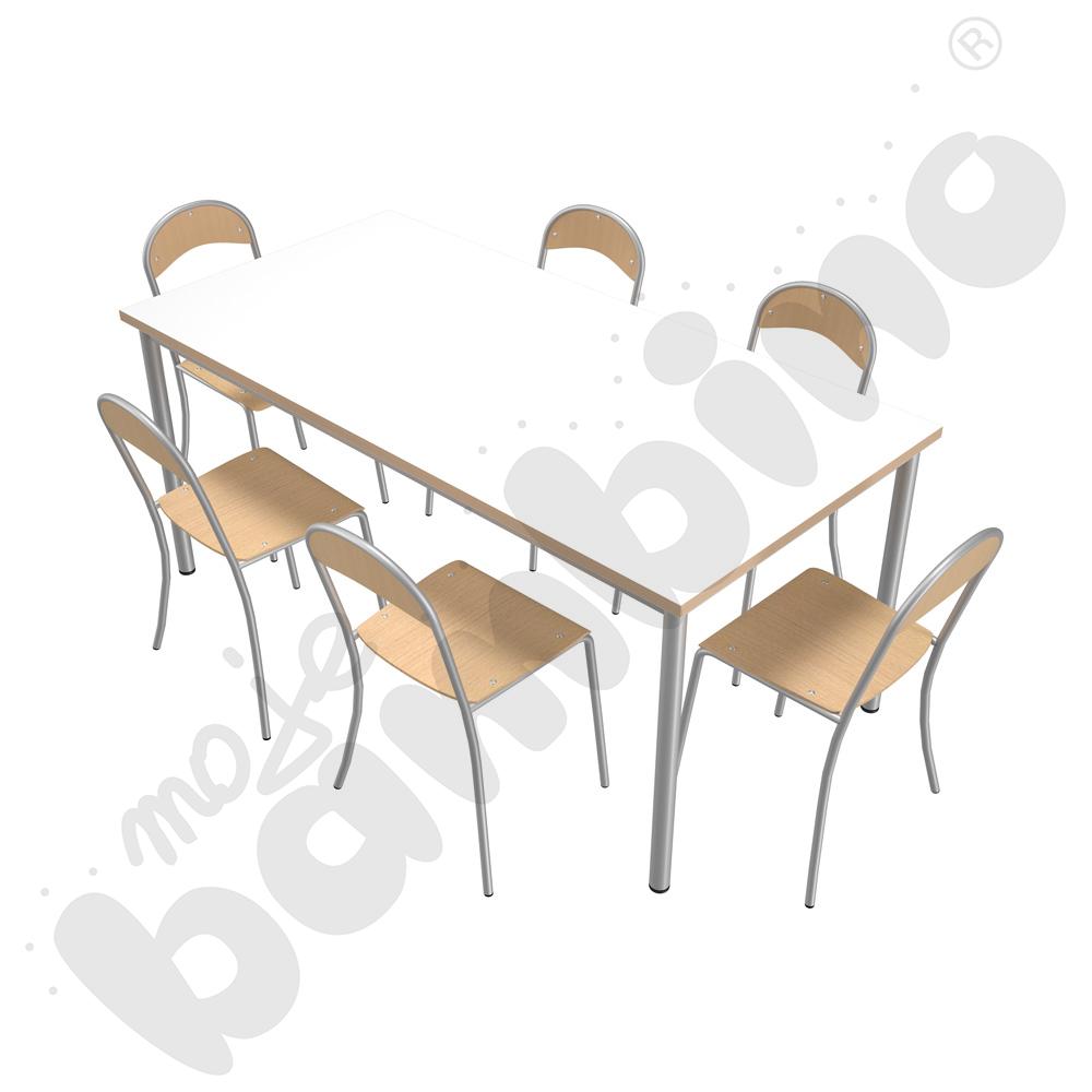 Stół Mila 160 x 80 biały z 6 krzesłami P aluminium, rozm. 5