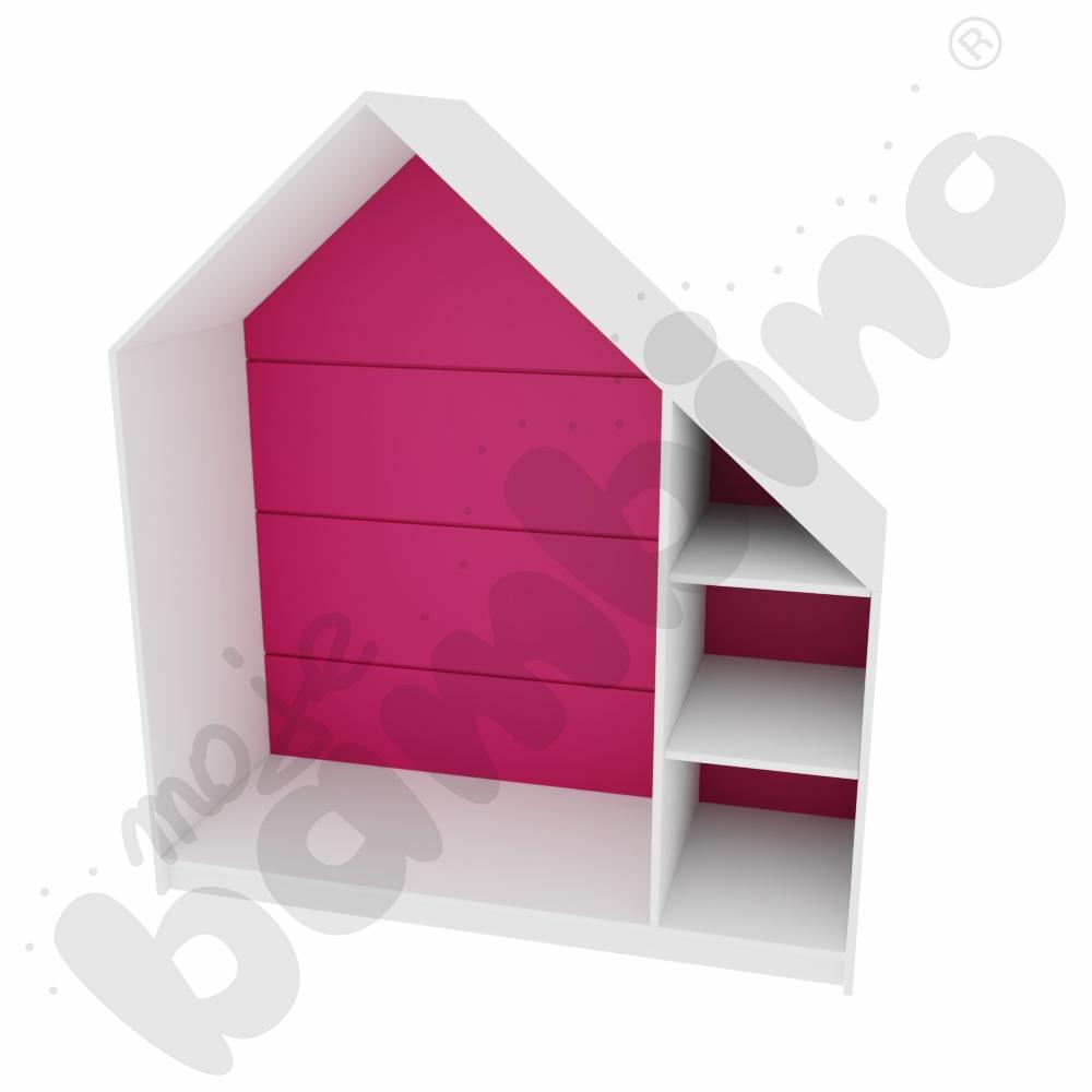 Quadro - szafka-domek z 2 półkami, skrzynia biała, ciemnoróżowa