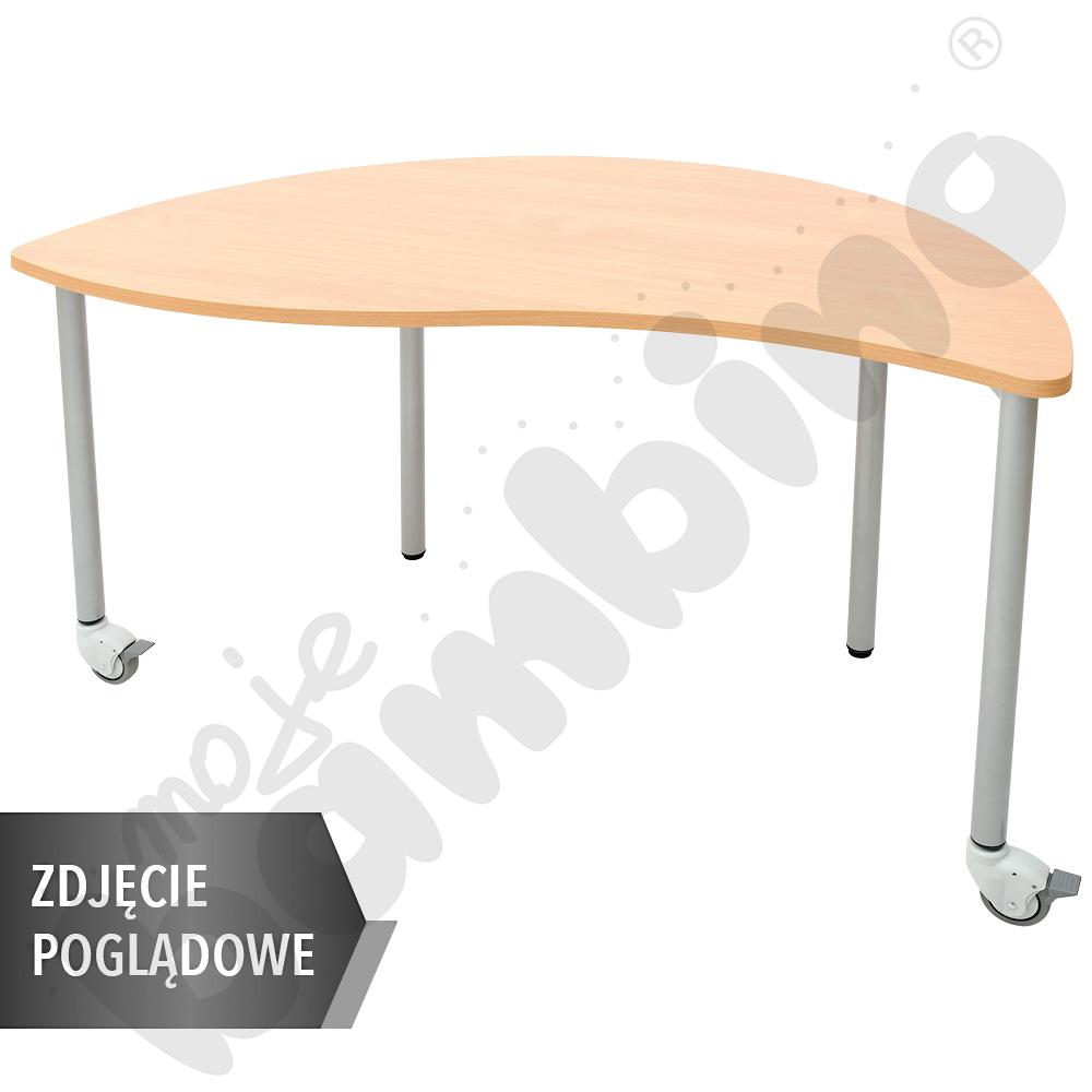 Stół Mila półokrągły z falą 140x70, niebieski, zaokrąglony, rozm.1 z 2 kółkami