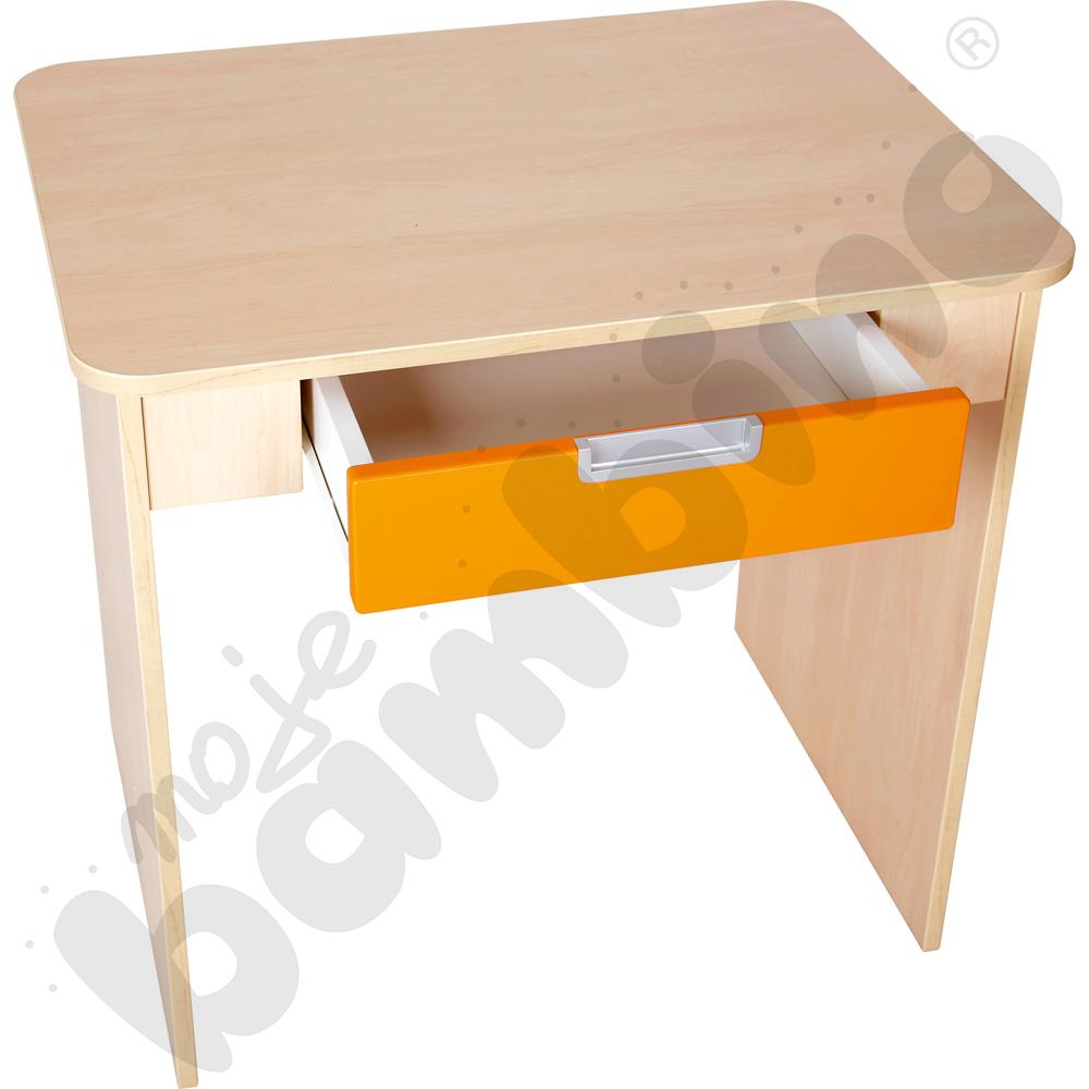 Quadro - biurko z szeroką szufladą - pomarańczowe, w klonowej skrzyni