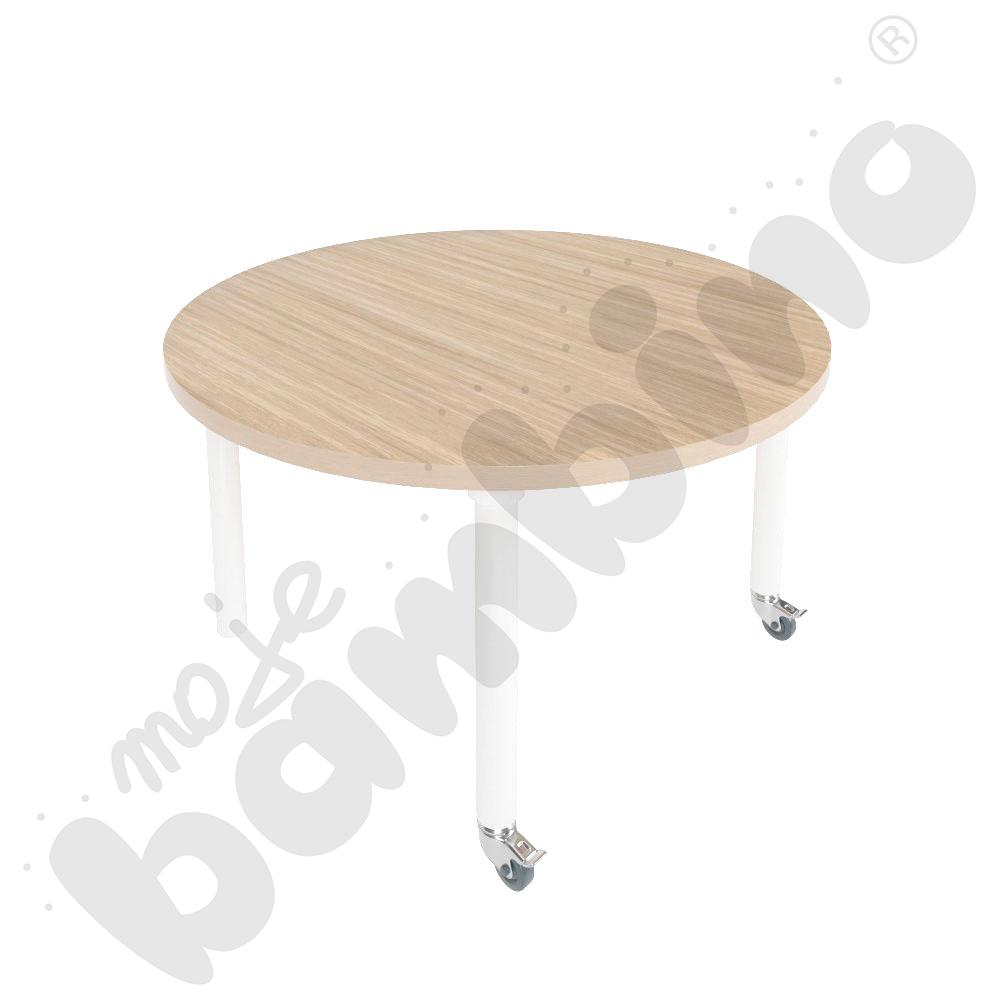 Stół Marcus 140 x 80 cm, rozm. 5, nogi drewniane białe z 2 kółkami, blat klon, obrzeże ABS