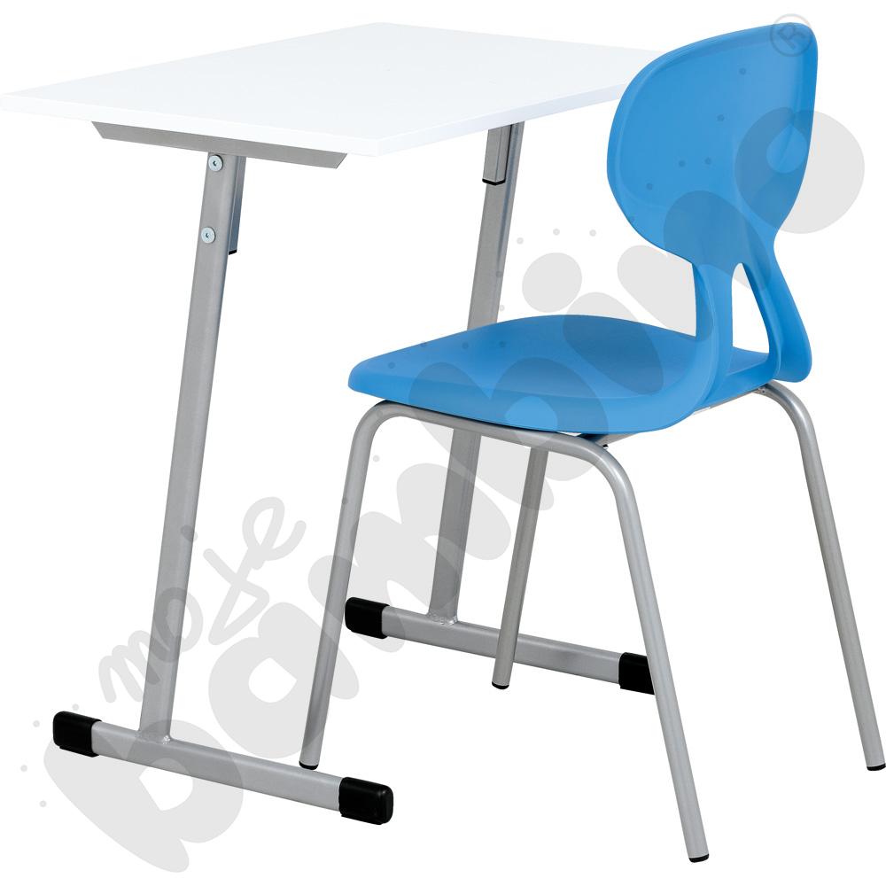 Stół T 1 os. z białym blatem z krzesłem Colores niebieskim, rozm. 6      