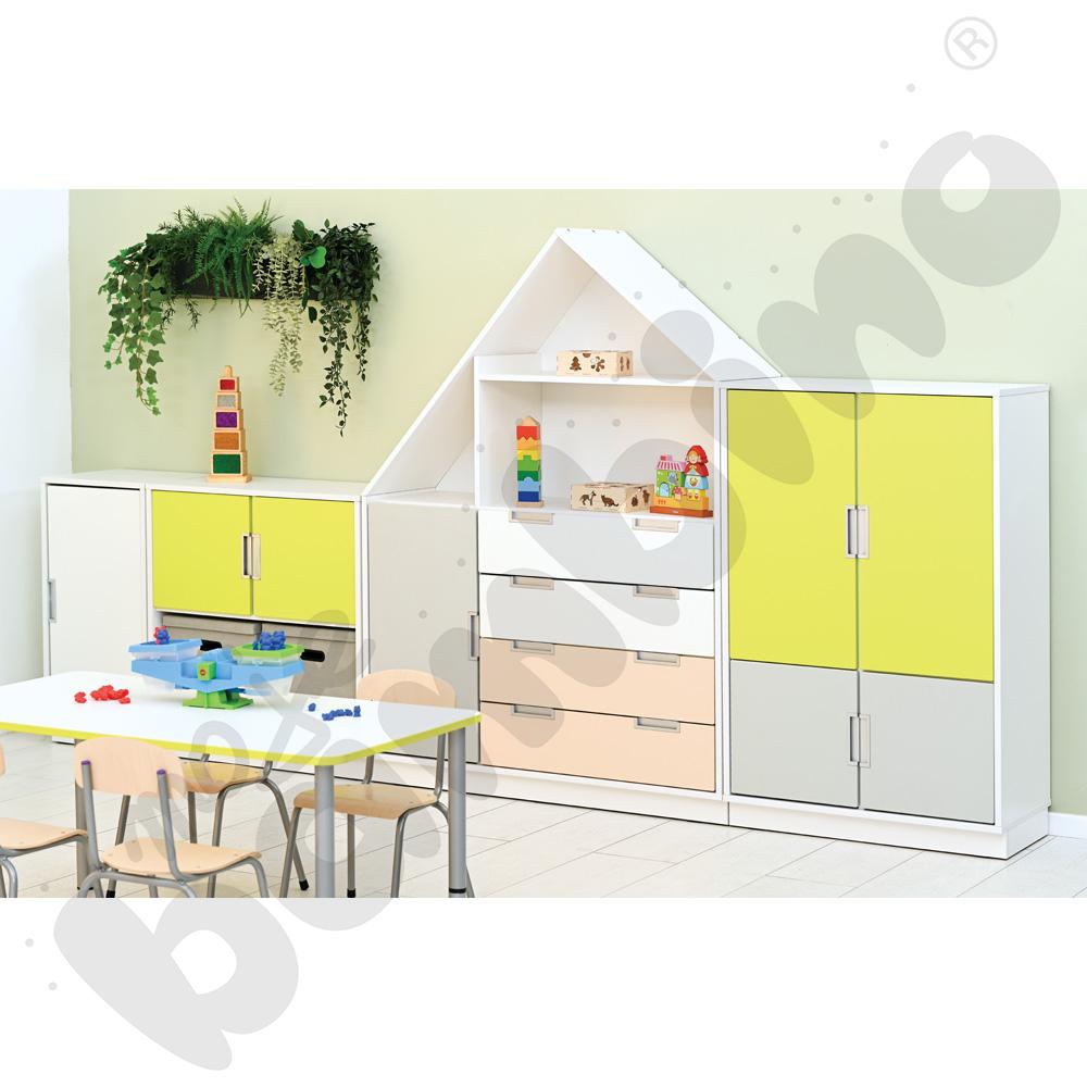 Quadro - szafka-domek z 3 półkami i na 4 szerokie szuflady, skrzynia biała