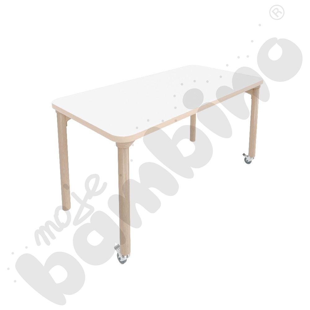 Stół Marcus 120 x 60 cm, rozm. 4, nogi drewniane brzozowe z 2 kółkami, blat HPL biały, obrzeże ABS