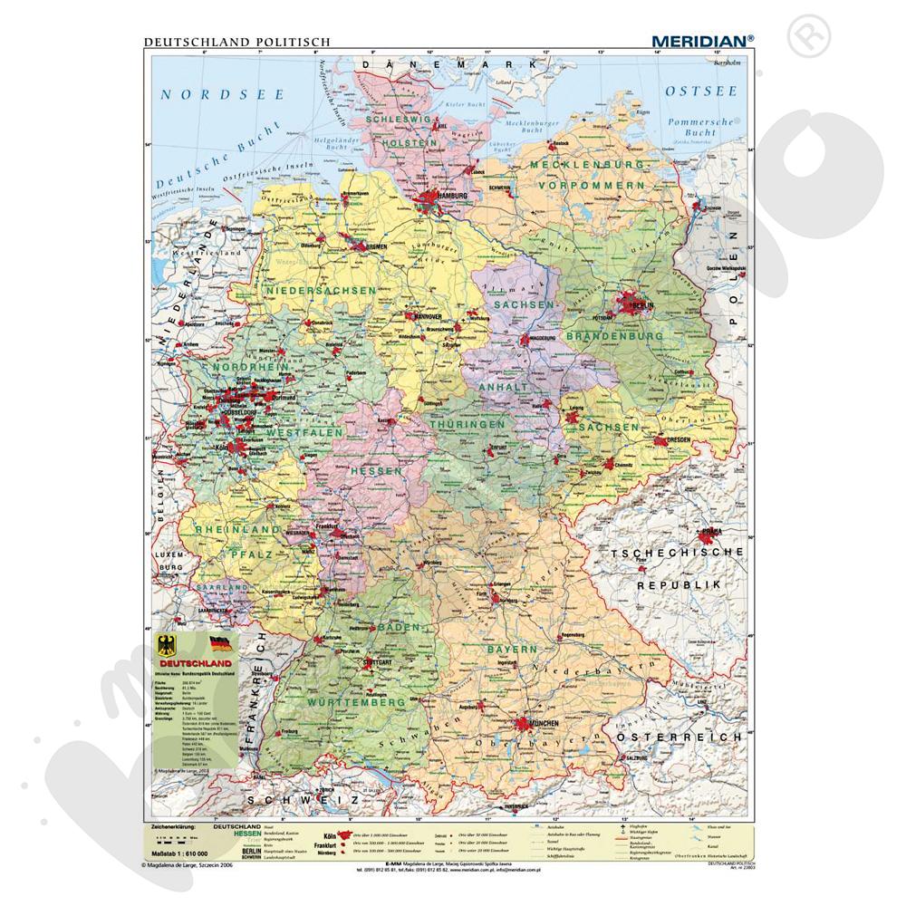 Deutschland politisch - mapa w języku niemieckim, 120 x 160 cm