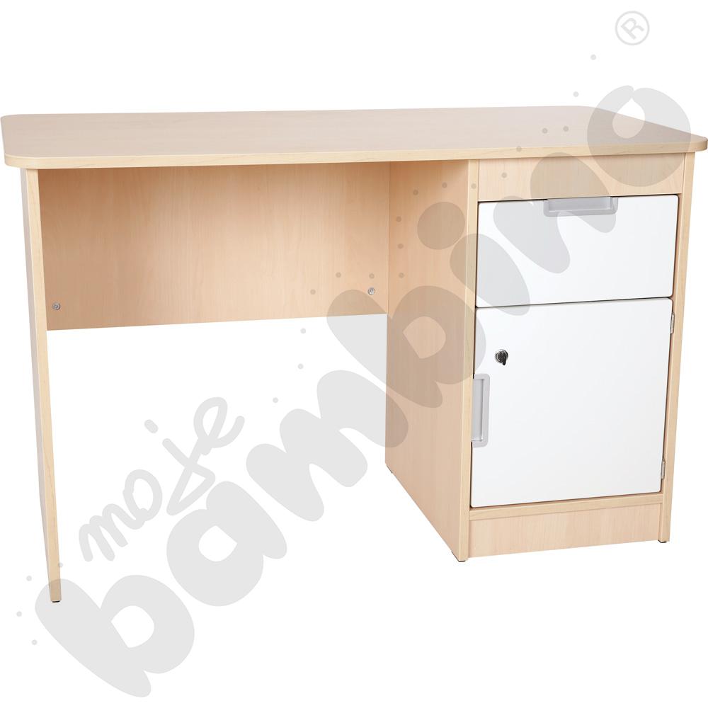 Quadro - biurko z szafką i 1 szufladą  - białe, w klonowej skrzyni