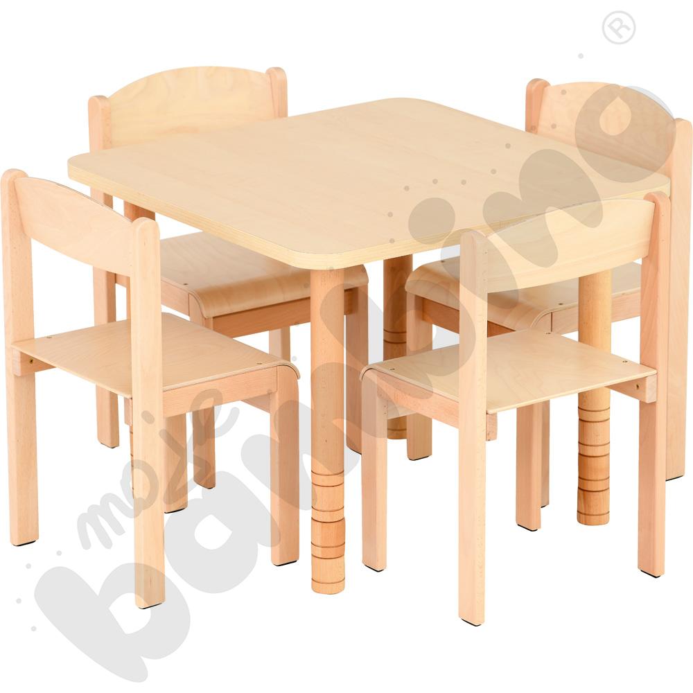 Stół kwadratowy brzoza z 4 krzesłami Tender bukowymi, rozm. 2 
