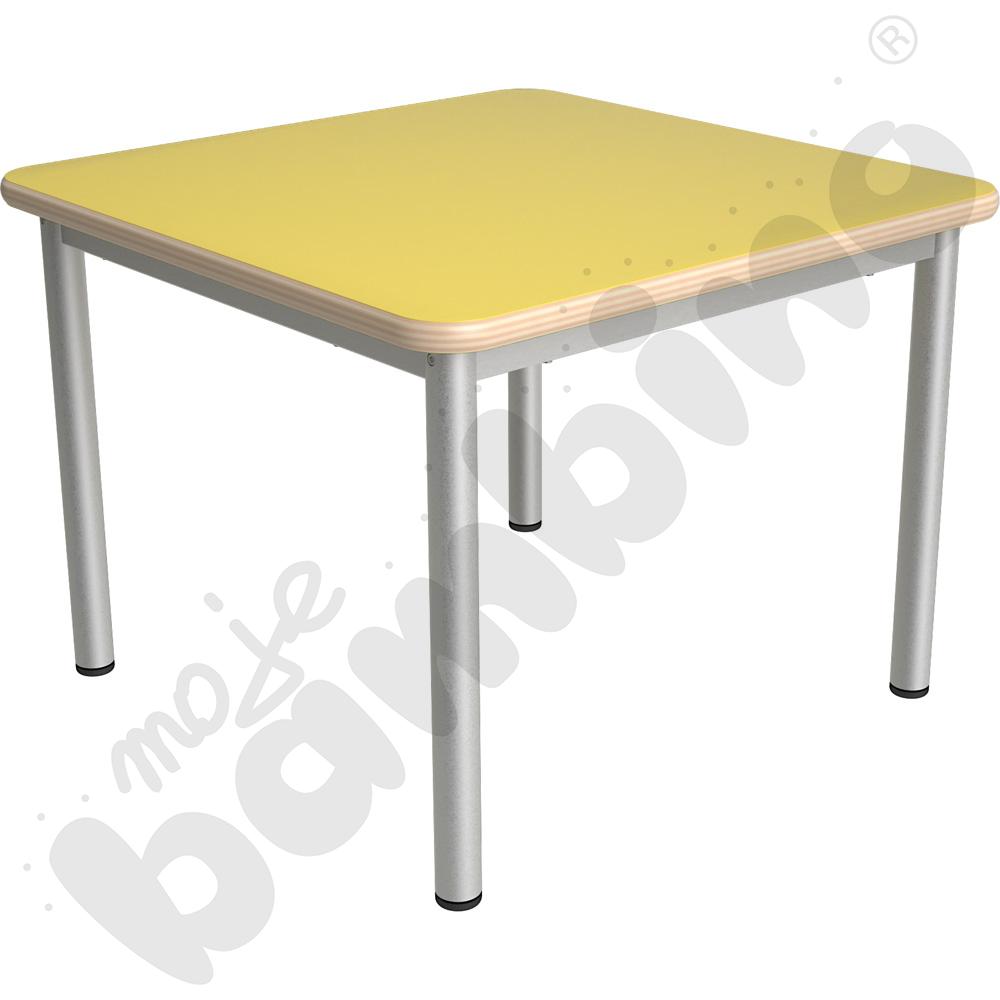 Stół Mila kwadratowy 70x70, HPL - żółty, zaokrąglony, rozm. 2
