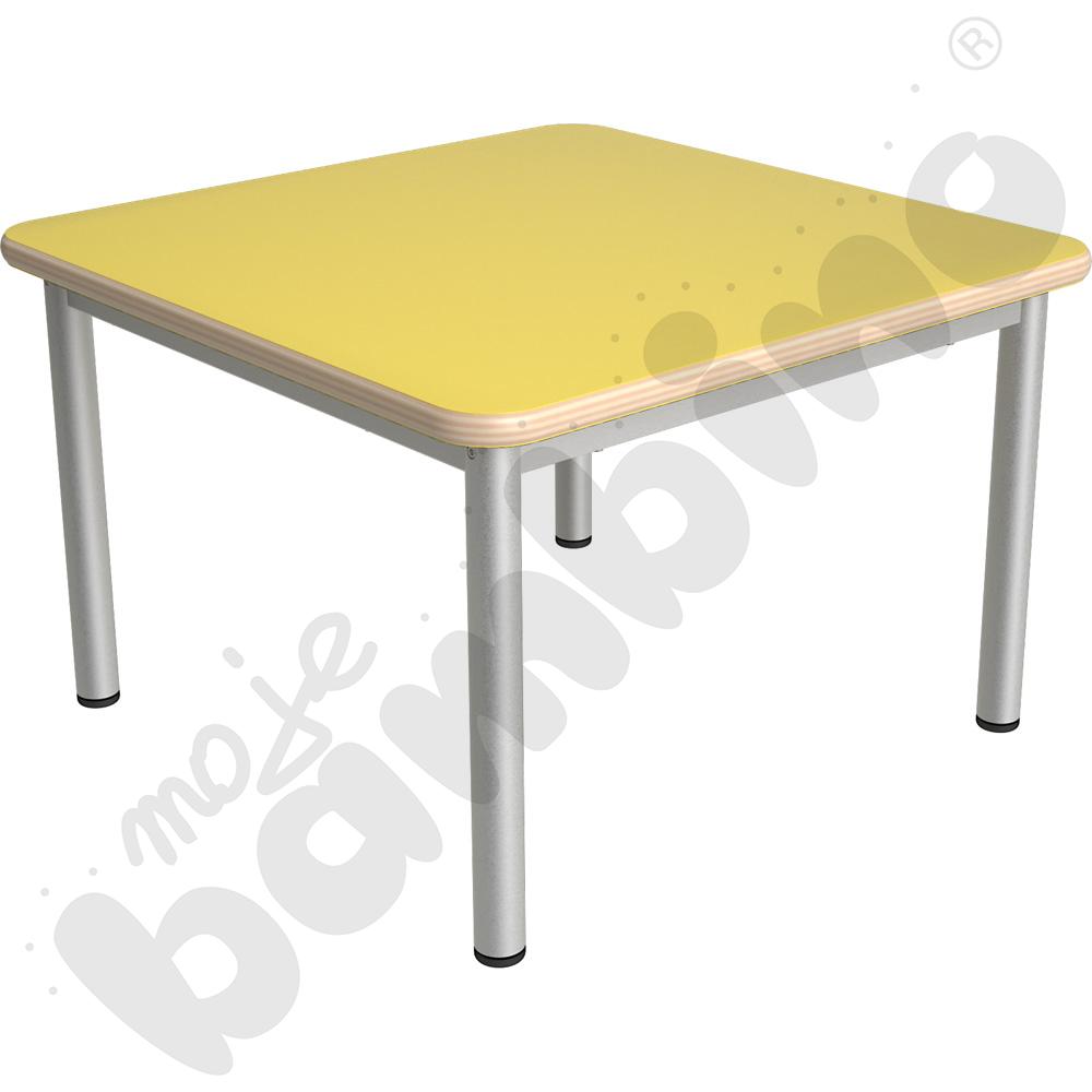 Stół Mila kwadratowy 70x70, HPL - żółty, zaokrąglony, rozm. 1